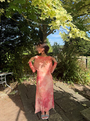 Modest Bardot detail mesh maxi dress in peach blossom floral