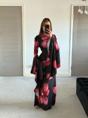 Extreme flared sleeve tie back maxi dress in pretty petal