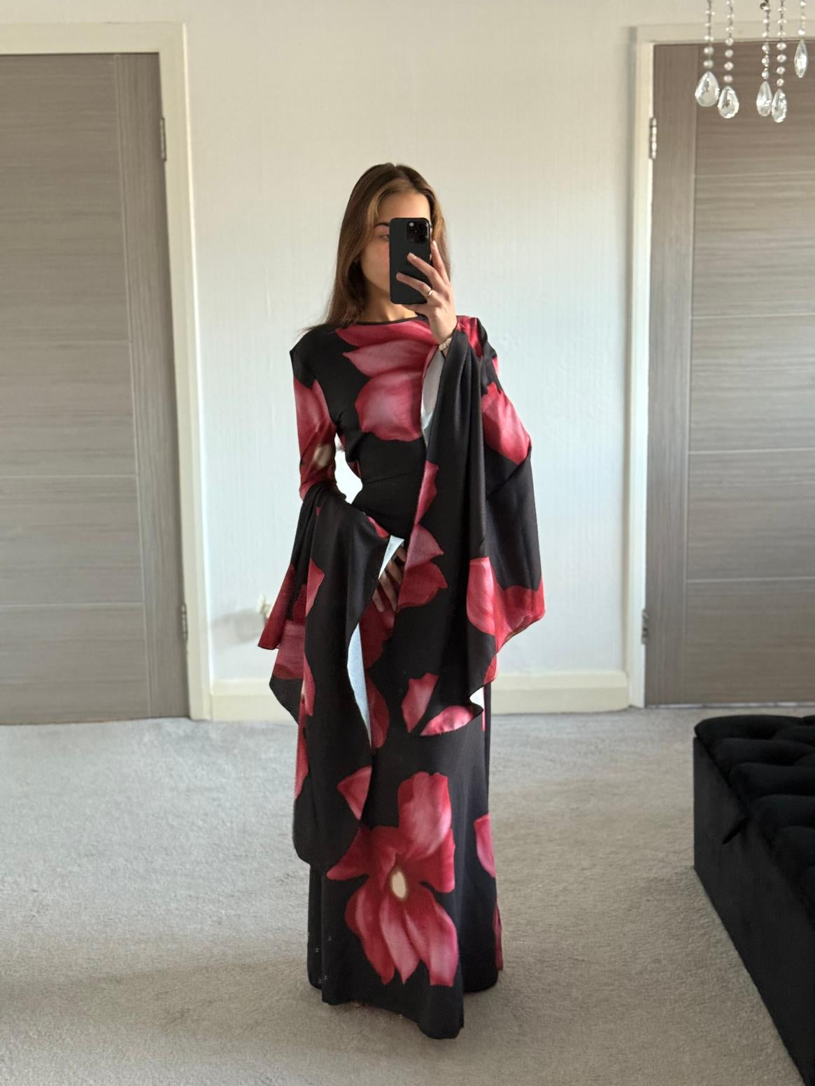 Extreme flared sleeve tie back maxi dress in pretty petal