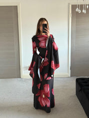 Extreme flared sleeve tie back maxi dress in pretty petal