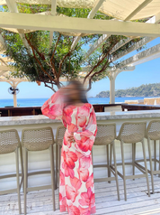 Chiffon tie back maxi dress in pink waterfall petal