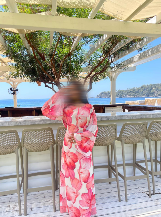 Chiffon tie back maxi dress in pink waterfall petal