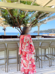 Chiffon tie back maxi dress in pink waterfall petal