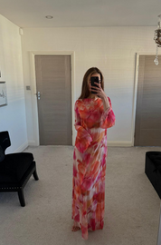 Tie back chiffon maxi dress in abstract florals