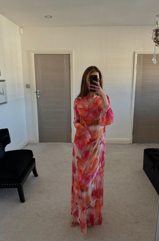 Tie back chiffon maxi dress in abstract florals