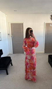 Tie back chiffon maxi dress in abstract florals