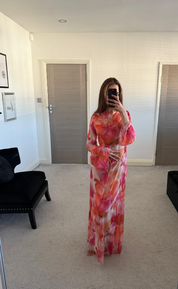 Tie back chiffon maxi dress in abstract florals