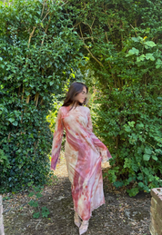Seam detail split sleeve modest mesh maxi in pretty pink ombres