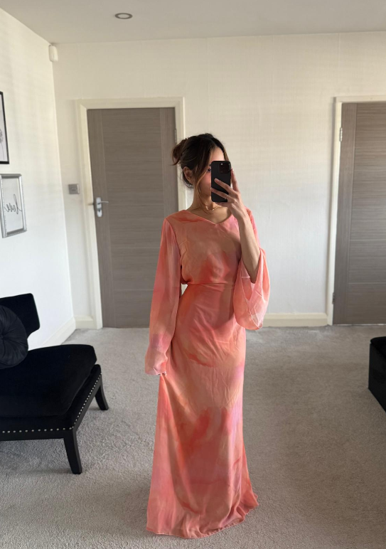 Tie back chiffon maxi dress in pink pastels