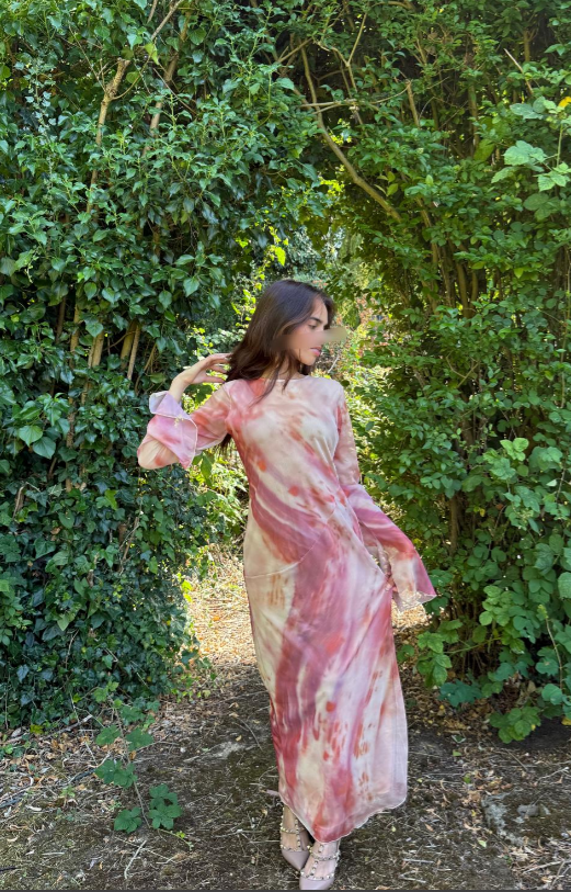 Seam detail split sleeve modest mesh maxi in pretty pink ombres