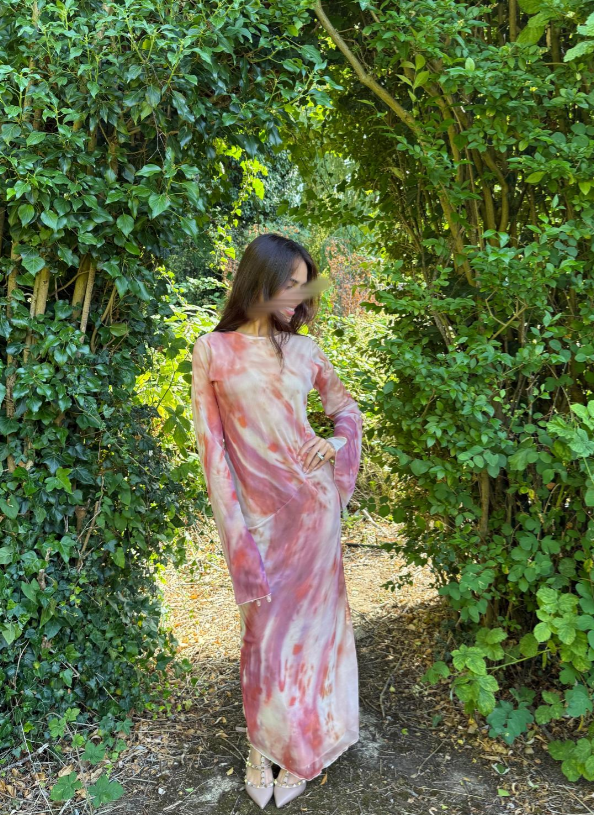 Seam detail split sleeve modest mesh maxi in pretty pink ombres