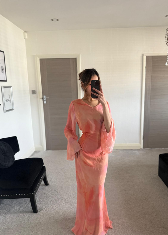 Tie back chiffon maxi dress in pink pastels