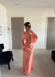 Tie back chiffon maxi dress in pink pastels