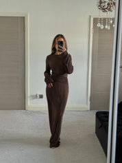 Pleat cross over tie back maxi dress in espresso brown