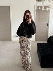 Zebra print pleated maxi skirt