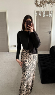 Zebra print pleated maxi skirt