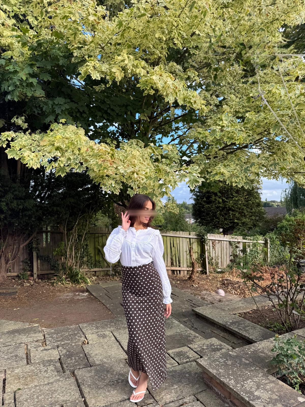 Mesh lined  maxi skirt in chocolate polka dot
