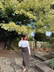 Mesh lined  maxi skirt in chocolate polka dot