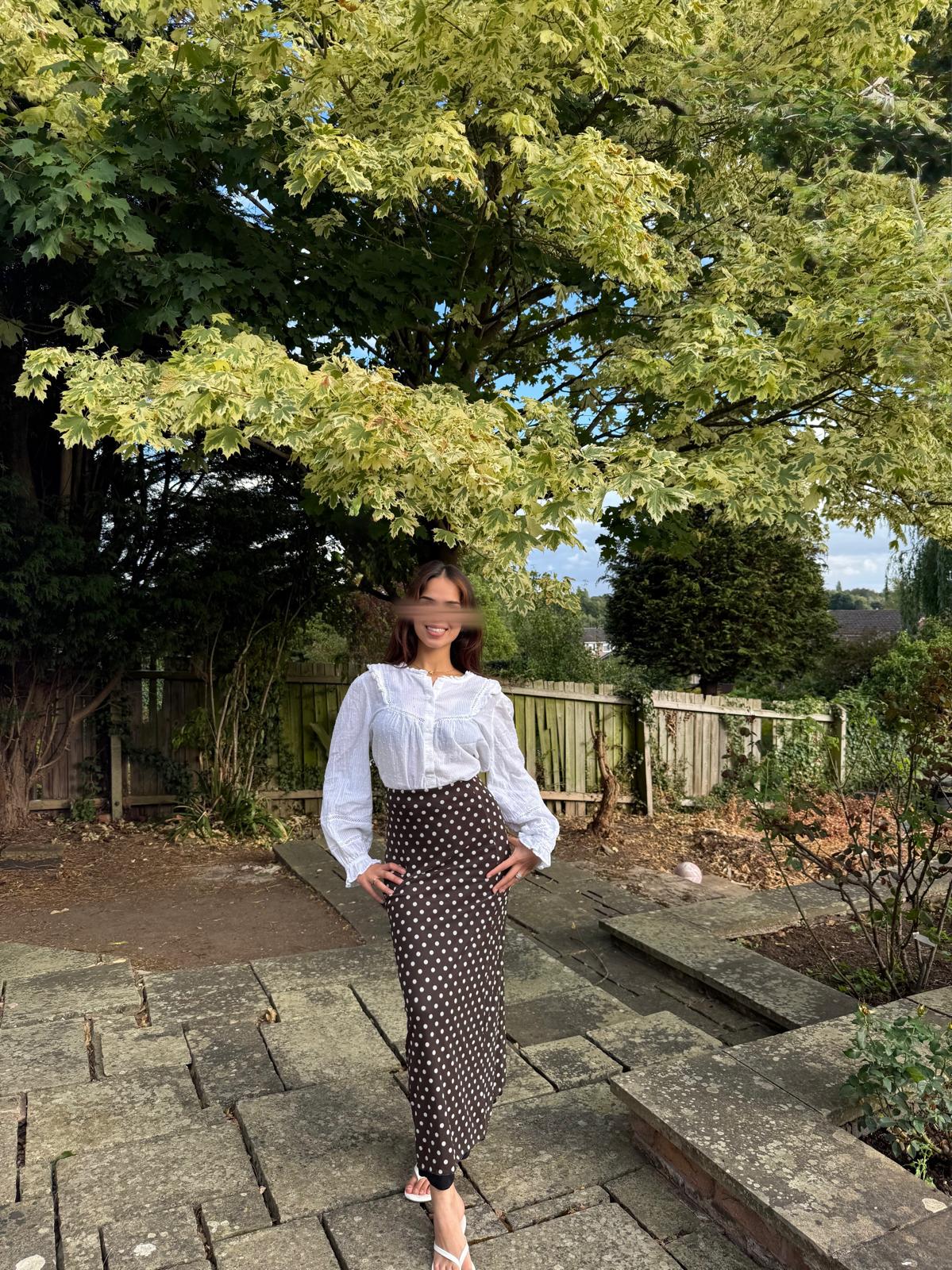 Mesh lined  maxi skirt in chocolate polka dot