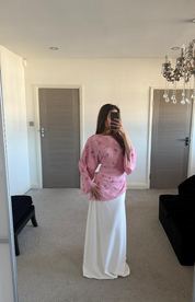 Tie back asymmetric woven top in pretty pink