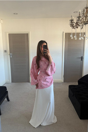 Tie back asymmetric woven top in pretty pink
