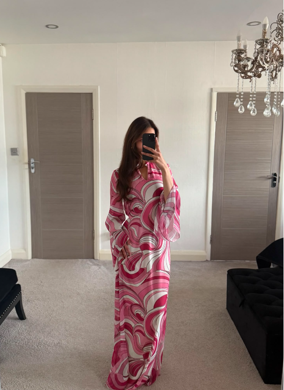 Collar detail tie back chifon dress in puchi print