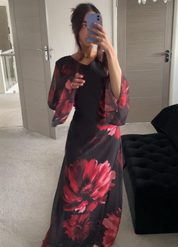 Tie back chiffon maxi dress in red large floral