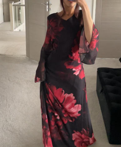 Tie back chiffon maxi dress in red large floral