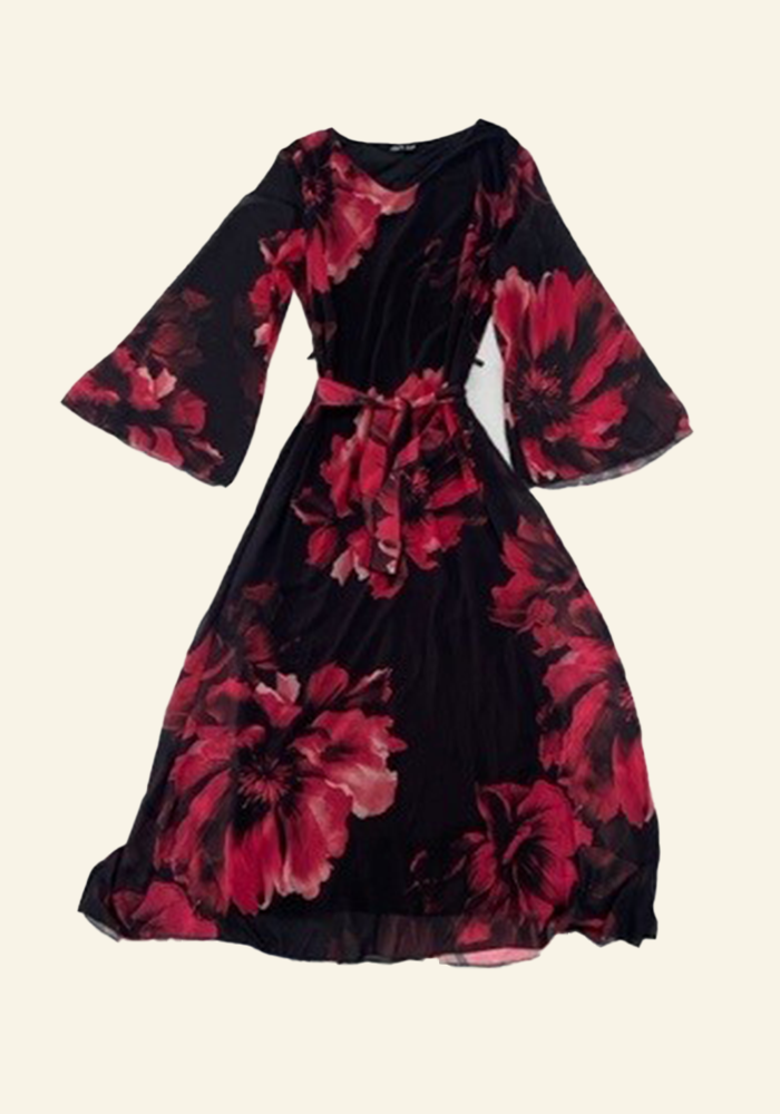 Tie back chiffon maxi dress in red large floral