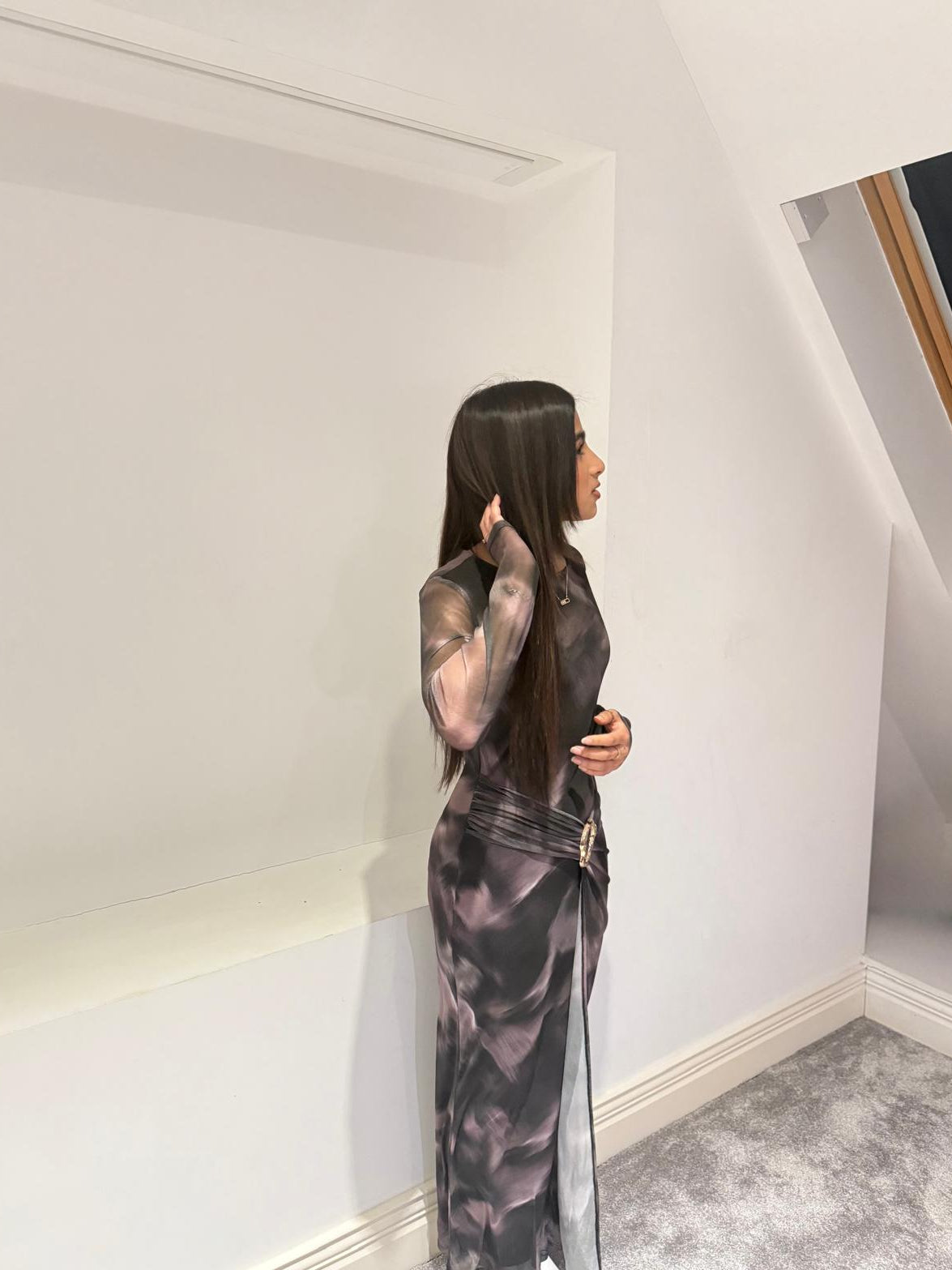 Gold trim detail wrap dress in ombre