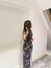 Gold trim detail wrap dress in ombre