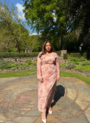 PLUS tie back chiffon dress in pink blossom
