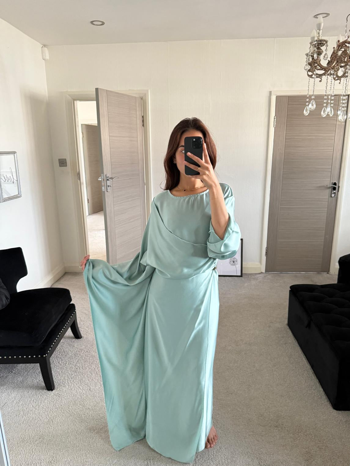 Satin wrap cape detail tie back maxi dress