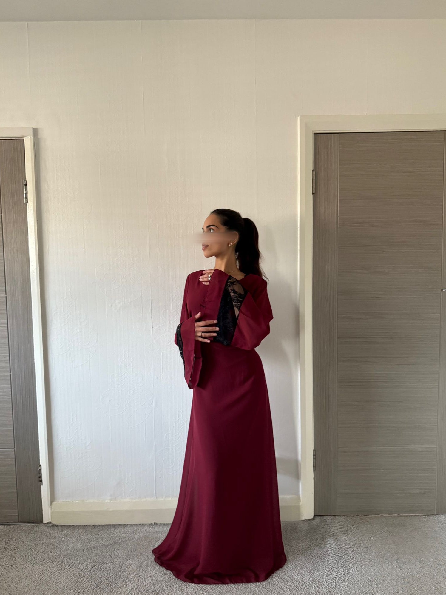 Chiffon & lace mix tie back maxi dress in plum
