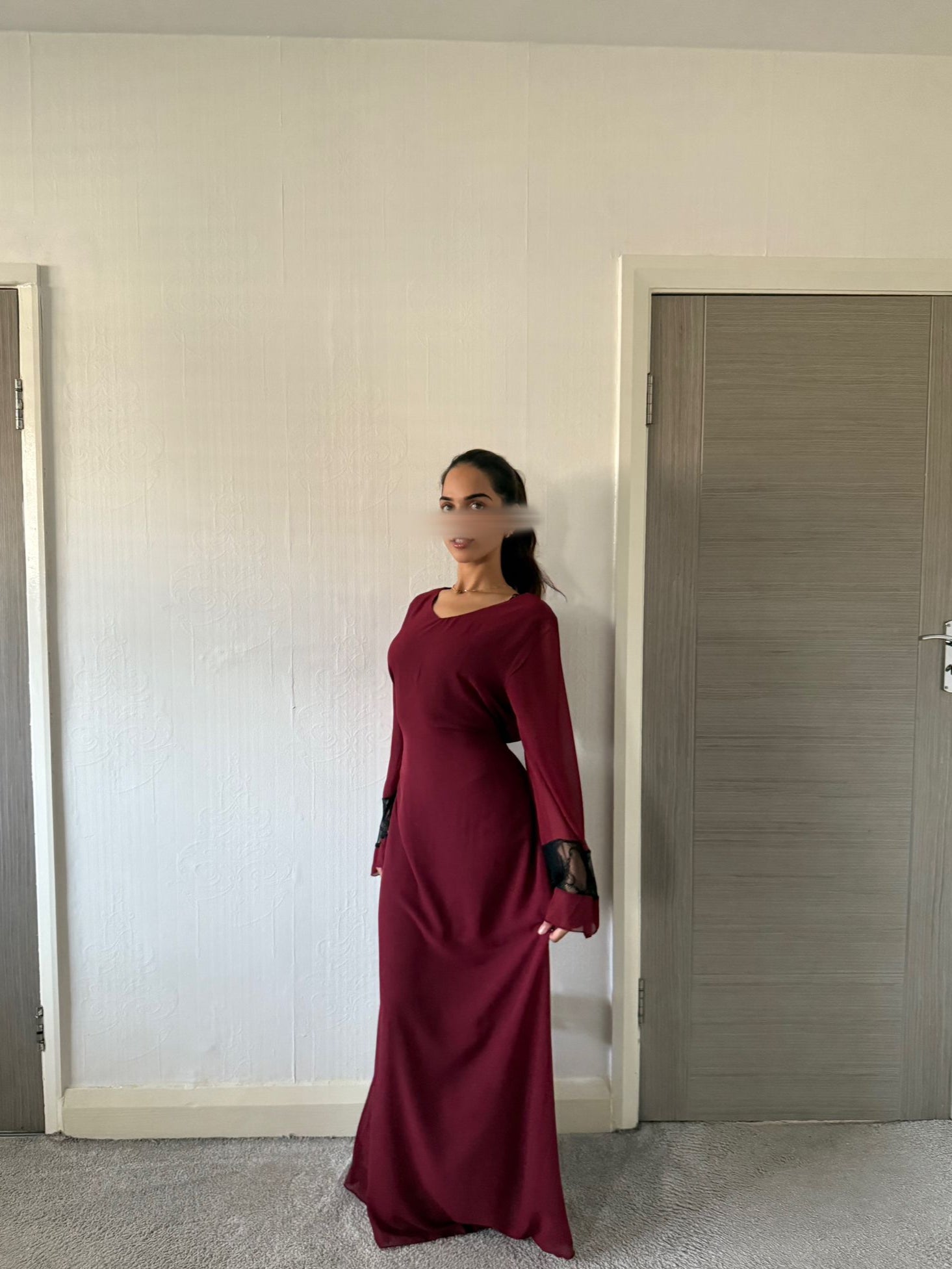 Chiffon & lace mix tie back maxi dress in plum