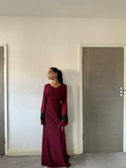 Chiffon & lace mix tie back maxi dress in plum