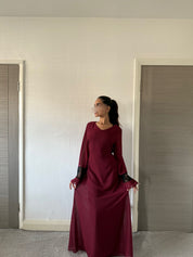 Chiffon & lace mix tie back maxi dress in plum