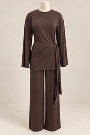 Super soft tie & drape every-day set in deep brown