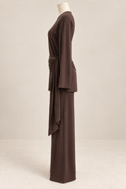 Super soft tie & drape every-day set in deep brown