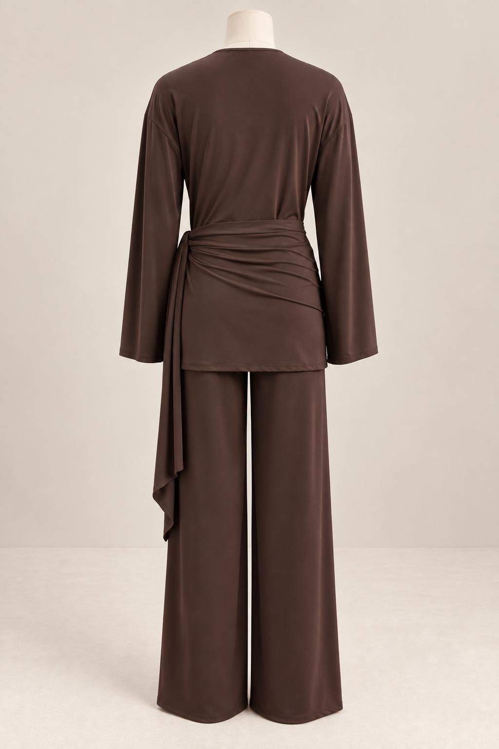 Super soft tie & drape every-day set in deep brown