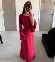 Lace up back flared sleeve satin occasion dress