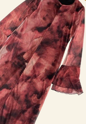 Double frill sleeve seam detail printed mesh dress in tie dye