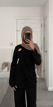 Oval trim detail drape front co ord set