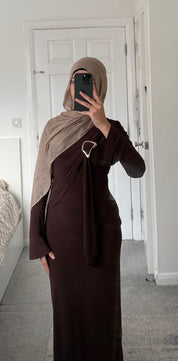 Gold trim detail drape soft touch maxi dress in espresso brown