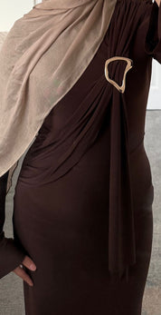 Gold trim detail drape soft touch maxi dress in espresso brown