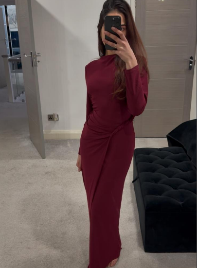 The twist detail long sleeve occasion maxi dress