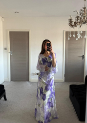 Chiffon tie back maxi dress in purple blooms