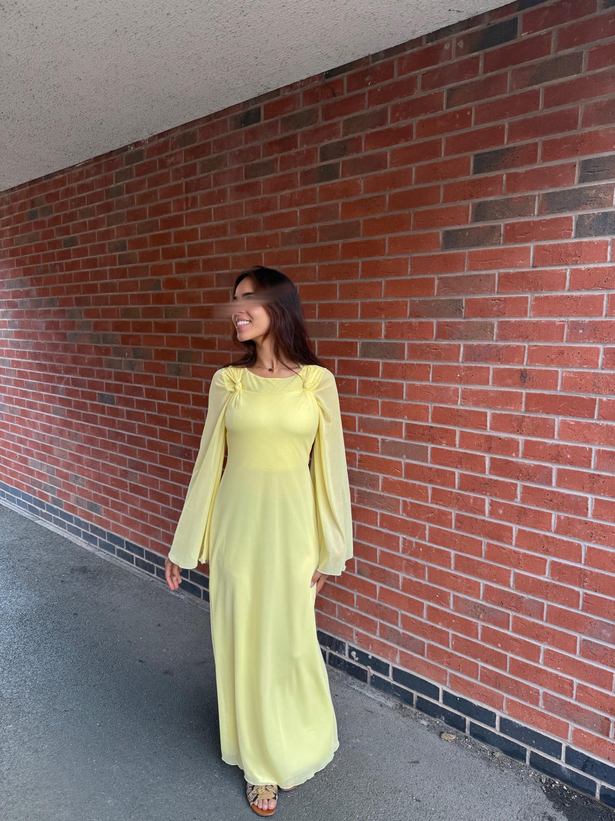 Knot detail modest mesh dress
