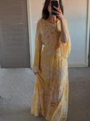 Tie back chiffon maxi dress in yellow bloom floral