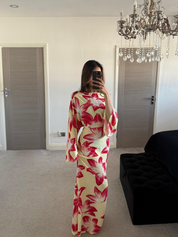 Tie back flare sleeve woven maxi dress in yellow bloom